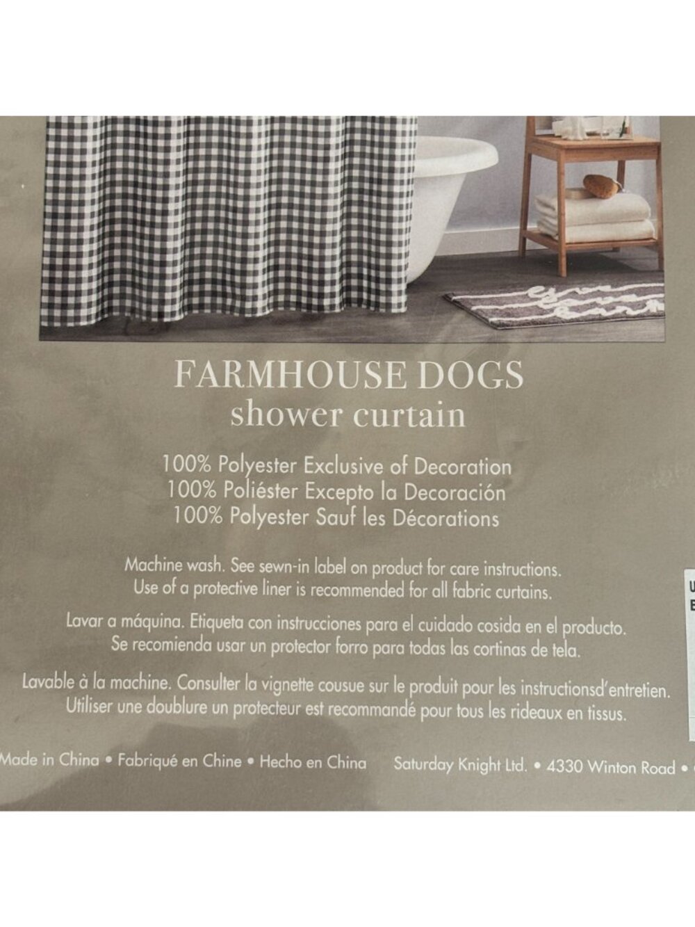 SKL Home Shower Curtain Farmhouse Dogs Black White Gingham 72x 72 Bathroom Decor - Picture 3 of 13